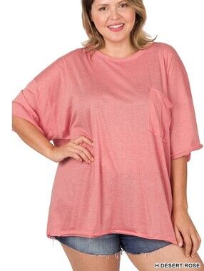 New Zenana Heathered Desert Rose Oversized Tri Blend Boyfriend Tee